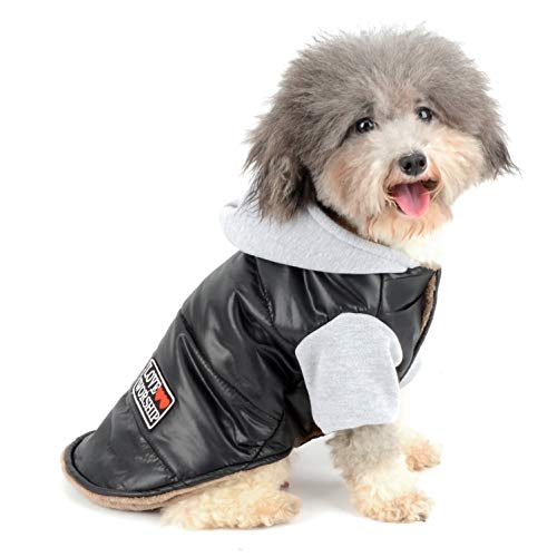 SMALLLEE_LUCKY_STORE Perro Chaqueta Abrigo con Capucha Polar Impermeable Invierno Forro de Franela Ropa de Perro Teddy Chihuahua para Perro Pequeño Perrito Negro S