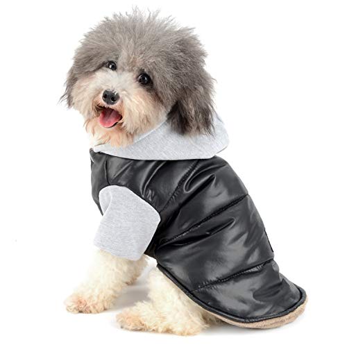 SMALLLEE_LUCKY_STORE Perro Chaqueta Abrigo con Capucha Polar Impermeable Invierno Forro de Franela Ropa de Perro Teddy Chihuahua para Perro Pequeño Perrito Negro S