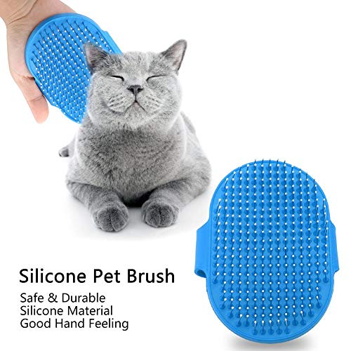 Smandy Cepillo de Silicona para Mascotas Masaje para Mascotas Baño Champú Cepillo Perros Gatos Limpieza Masaje Peine Cabeza Redonda Dientes Cepillos de Aseo para Cabello Largo y Corto(Azul)