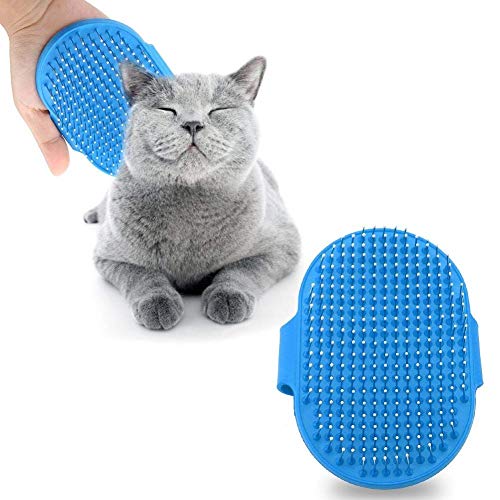 Smandy Cepillo de Silicona para Mascotas Masaje para Mascotas Baño Champú Cepillo Perros Gatos Limpieza Masaje Peine Cabeza Redonda Dientes Cepillos de Aseo para Cabello Largo y Corto(Azul)