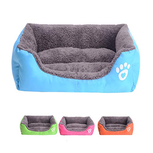 Sofá Cama Rectangular para Mascotas – Cómodo cojín, patrón de Huellas de Lino Cubierta de Tela Cuadrada Cama para Perro