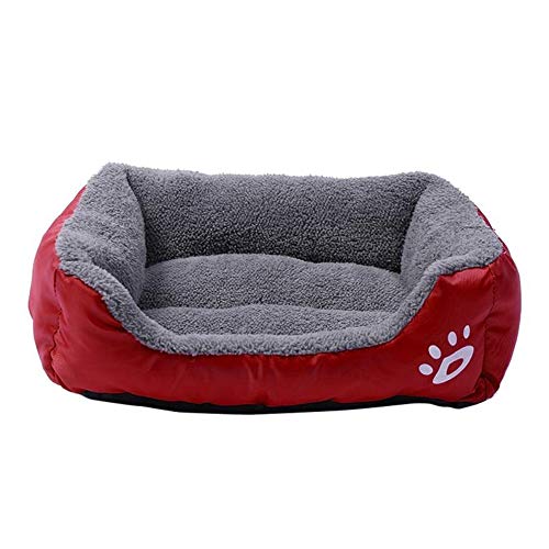 Sofá Cama Rectangular para Mascotas – Cómodo cojín, patrón de Huellas de Lino Cubierta de Tela Cuadrada Cama para Perro