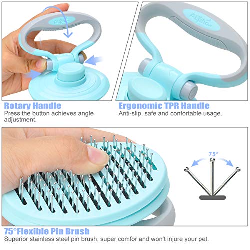 Songway Dog Cat Pet Brush Pincel de peluquería Plegable Shick Dog Slicker Brush Tool para Gatos, Perros, Masaje (Blue)