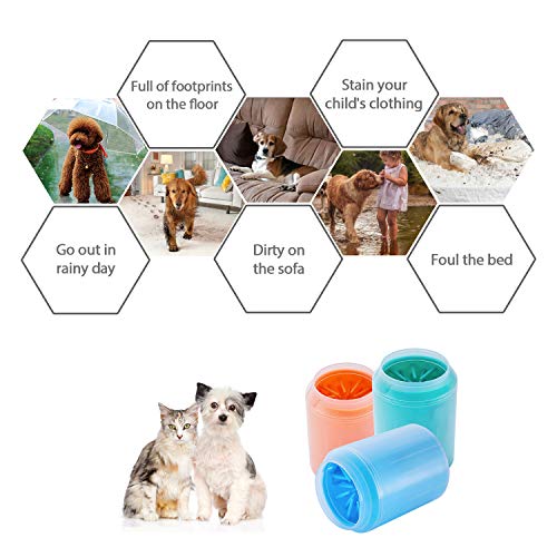 Songway Taza de Lavado de pies para Mascotas Perro Gato Cachorro Pata Limpiador Cepillo de Silicona Desmontable portátil Limpieza de la Huella de Arena Barro Sucio para la Mascota Activa (Blue, M)