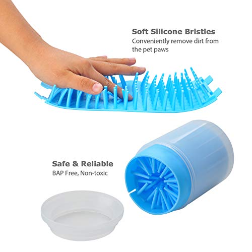 Songway Taza de Lavado de pies para Mascotas Perro Gato Cachorro Pata Limpiador Cepillo de Silicona Desmontable portátil Limpieza de la Huella de Arena Barro Sucio para la Mascota Activa (Blue, M)