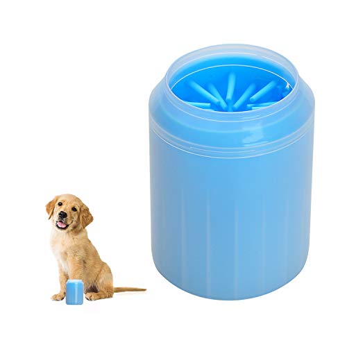 Songway Taza de Lavado de pies para Mascotas Perro Gato Cachorro Pata Limpiador Cepillo de Silicona Desmontable portátil Limpieza de la Huella de Arena Barro Sucio para la Mascota Activa (Blue, M)