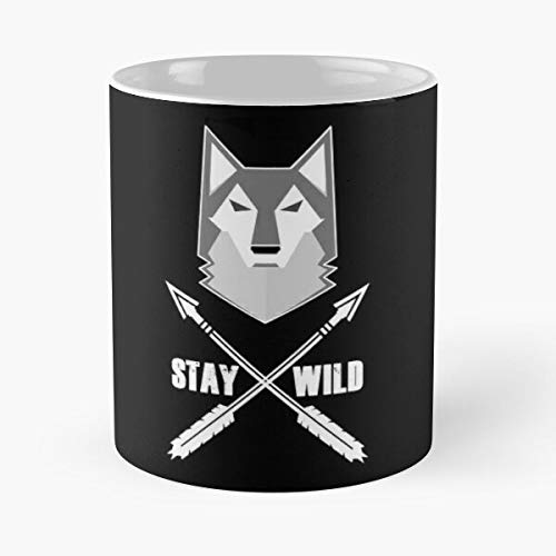 Stay Wild Wilderness Wolf Camping Lover Adventure Classic Mug -11 Oz Coffee - Funny Sophisticated Design Great Gifts White-miinviet.