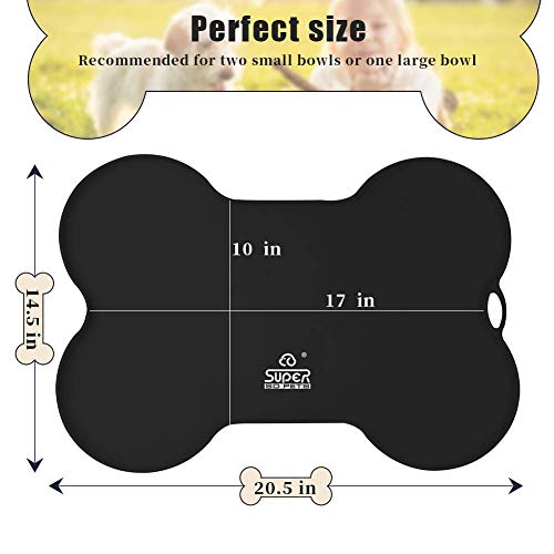 Super Design Tapete para comedero Perro de Silicona, Estera Comida en Forma Hueso Alfombrilla Antideslizante Impermeable para Perro Tapete para Comer Perro Gato