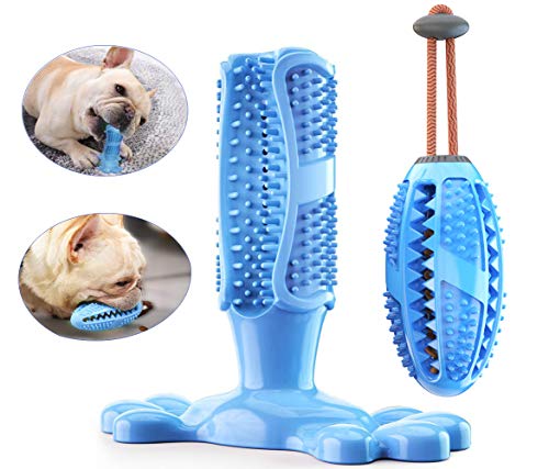 SZDPC Cepillo de Dientes para Perros, Conjunto de 2 Piezas, Juguete para Masticar,Caucho Natural no tóxico, Cuidado Dental para Perros Limpieza de Dientes (M, Azul)