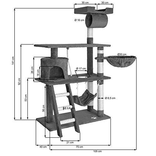 TecTake Rascador para Gatos Árbol para Gatos Sisal Juguetes 141 cm (Gris | no. 401853)