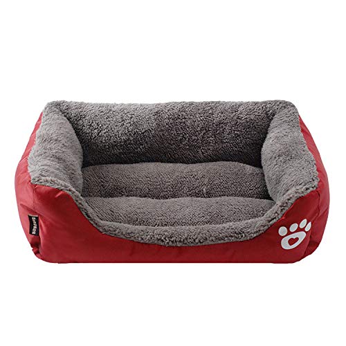 thematys Cama de Peluche para Mascotas de Tejido de Felpa Cama de Almohada Lavable y Resistente a los arañazos (S, Rojo)