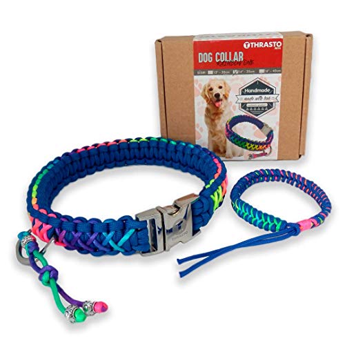 Thrasto Pets Dog Collar Rainbow One - Collar Perro Hecho a Mano de Cuerda Trenzada. Collar Paracord. Collar Perro Arco Iris. Tres Medidas, Resistente al Agua (Pequeño)