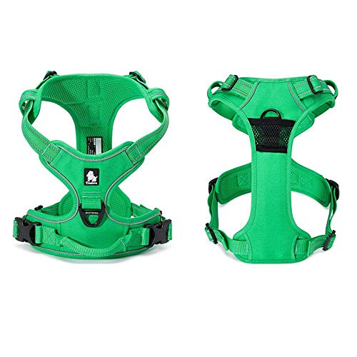 Tineer Reflective Nylon Arnés para Perros Grandes para Mascotas Chaleco Reflectante 3M con asa Todo el Tiempo Servicio Acolchado Seguridad Ajustable Conductores para Perros Mascota (L, Verde)