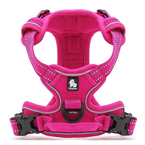 Tineer Reflective Nylon Arnés para Perros Grandes para Mascotas Chaleco Reflectante 3M con asa Todo el Tiempo Servicio Acolchado Seguridad Ajustable Conductores para Perros Mascota (S, Rosa)