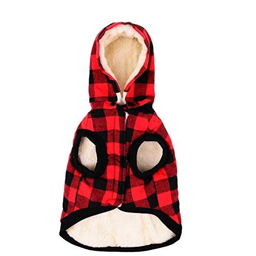 Tineer Ropa para perros grandes Mascota Suéter Ropa de rejilla para perros Cálido perrito extraíble Abrigos con capucha lindo Chaqueta a cuadros Sudaderas con capucha 6 tamaños (L, Red)