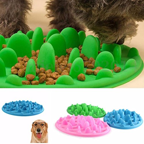 UEETEK No mascota cachorro perro gato lento alimentador Anti Slip Choke trago engordar agua Bowl plato alimentación - tamaño S(Blue)