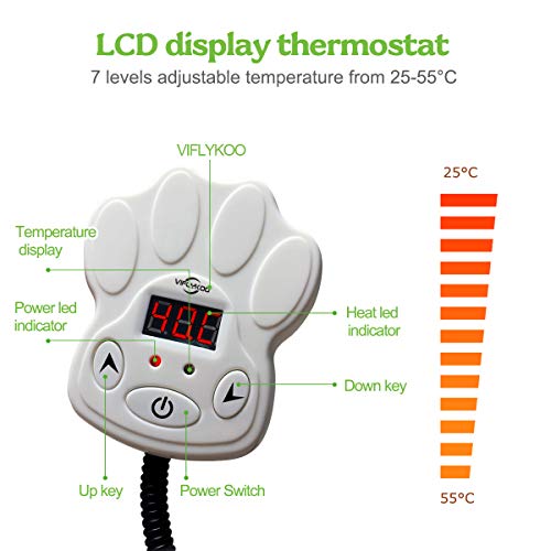 Viflykoo Almohadilla térmica Mascotas, Almohadilla eléctrica con Ajuste Temperatura 7 velocidades Almohadilla Aislante 30W Pad térmica Suave Mascotas (65 * 40 cm)