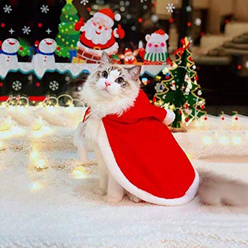 VIKEDI Disfraz de Navidad para Gatos, Mascotas, Gatos, Navidad, Papá Noel, Disfraz, con Sombrero, Disfraz de Gato, Capa, Ropa de Navidad, Fiesta, Vestidos para Mascotas, para Gatos y Perros pequeños