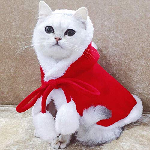 VIKEDI Disfraz de Navidad para Gatos, Mascotas, Gatos, Navidad, Papá Noel, Disfraz, con Sombrero, Disfraz de Gato, Capa, Ropa de Navidad, Fiesta, Vestidos para Mascotas, para Gatos y Perros pequeños