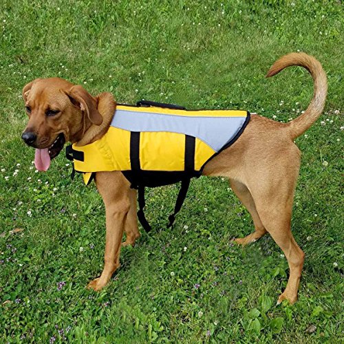 VIVAGLORY Chaleco Salvavidas para Perros con Flotador Delantero, Perros Seguridad Natación Ropa, Amarillo, L