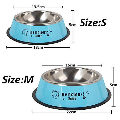 WENTS Comedero Acero Inoxidable 2PCS Gato y Mascotas de comedero Perro antivoracidad, Base de Silicona Antideslizante-Azul