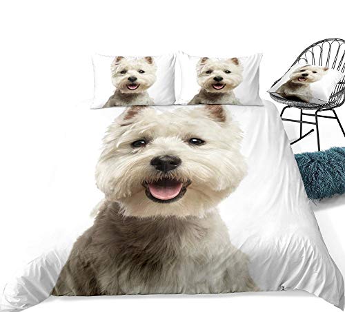 West Highland White Terrier 'Juego de Funda nórdica para Perros 3D Juego de Cama Ropa de Cama Blanca Niños Niños Niñas Funda de edredón Linda para Mascotas Dorpshipping