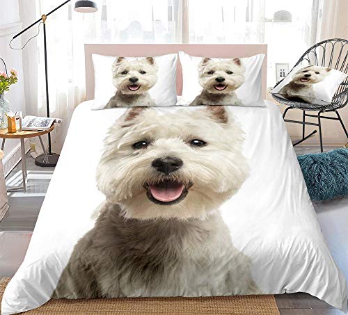 West Highland White Terrier 'Juego de Funda nórdica para Perros 3D Juego de Cama Ropa de Cama Blanca Niños Niños Niñas Funda de edredón Linda para Mascotas Dorpshipping