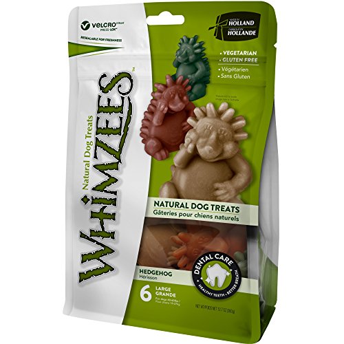 Whimzees Hedgehog Galletas para perro (bolsa con cierre) (Tamaño: grande – pack de 6)