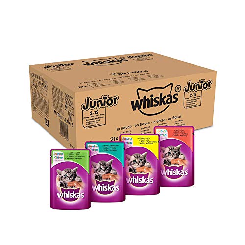 Whiskas Junior - Sachets Fraîcheur pour Jeune Chat et Chaton (2-12 Mois), Sélection Classique en Sauce, 84 Sachets Repas de 100 G