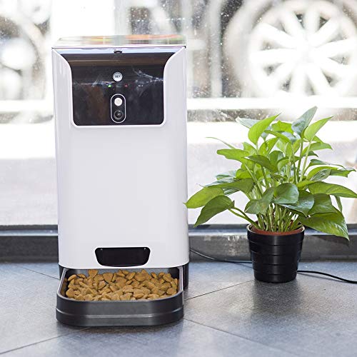 WHZWH Alimentador Inteligente, alimentador automático de Mascotas de 6 litros. Dispensador de Comida para Perros, Gatos y pequeños Animales Cámara HD y Video en Tiempo Real, alimentación remota