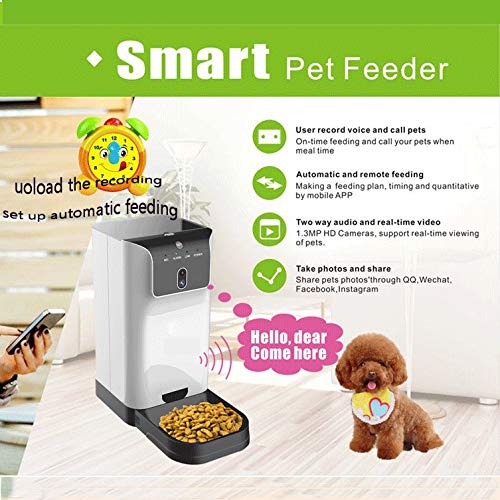 WHZWH Alimentador Inteligente, alimentador automático de Mascotas de 6 litros. Dispensador de Comida para Perros, Gatos y pequeños Animales Cámara HD y Video en Tiempo Real, alimentación remota