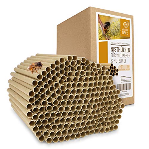 Wildtier - 200 casquillos de nido para abejas silvestres – Tubos de cartón 100% ecológicos para hotel de insectos, tubos de nido y manguitos de incubación como material de relleno para abejas