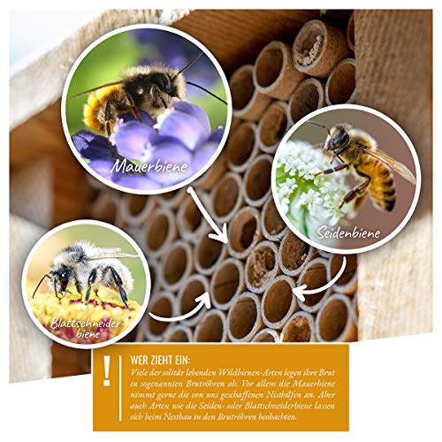 Wildtier - 200 casquillos de nido para abejas silvestres – Tubos de cartón 100% ecológicos para hotel de insectos, tubos de nido y manguitos de incubación como material de relleno para abejas