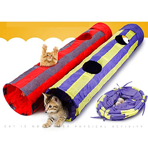 WJQSD Raya Plegable Gato Túnel Juguete Casa Animales Juego De Mascotas Juguete Gato Juguetes ， Juguete para Mascotas Tubo con Campana Y Pelota (Rojo ， Púrpura) Casas, Sala de es (Color : Purple)