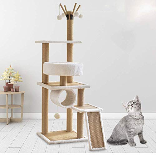 WPETM Torre de ratán Gato Centro de Actividades Cómodo Nido de Gato Gato Jugando Túnel Escalera Auxiliar Peluche Colgante Pelota de cáñamo Cuerda de Apoyo Gatos Árbol