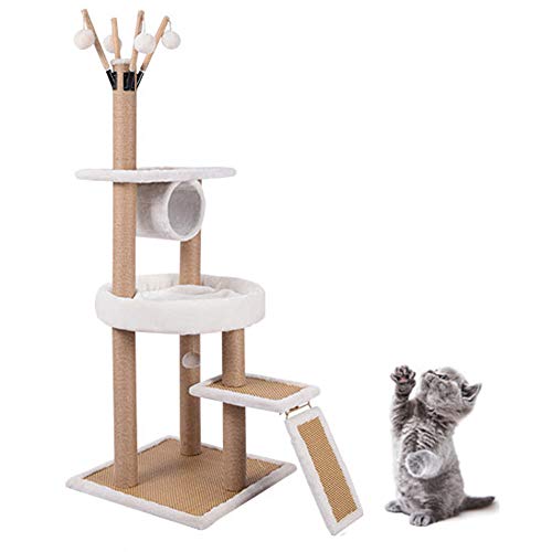 WPETM Torre de ratán Gato Centro de Actividades Cómodo Nido de Gato Gato Jugando Túnel Escalera Auxiliar Peluche Colgante Pelota de cáñamo Cuerda de Apoyo Gatos Árbol