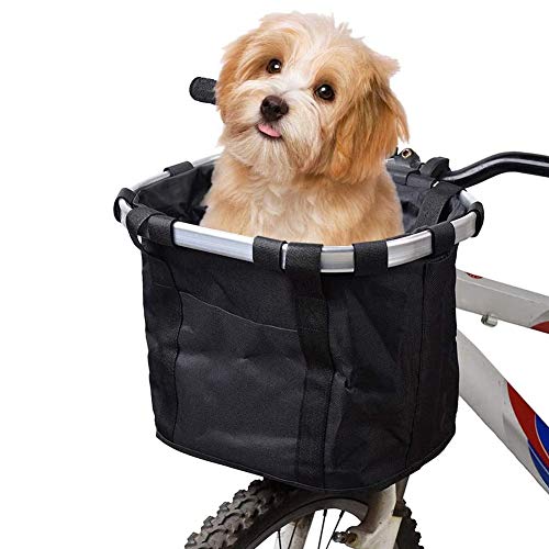 WRJ Viaje del Perro Casero Cesta Plegable Desmontable Perro Frente Bolso De La Bici De Conejo Animales De Pequeño Gato del Perro Montar En Bicicleta Cesta De Picnic De Compras,Negro