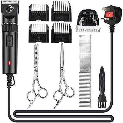 WRJY Aseo de Mascotas Clippers Profesional inalámbrico de bajo Ruido Recargable del Condensador de Ajuste del Pelo de Afeitar eléctrica Kit con 4 Peine para Perros, Gatos y Otras Mascotas