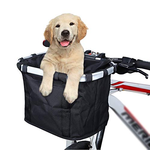 WSJF Cesta de Bicicleta Plegable, Perro Booster de Viaje al Aire Libre, Portador de la Cesta de Paseo en Bicicleta, Pequeño Animal, Perro, Gato, Conejo, Cómodo, Desmontable Plegable, Negro