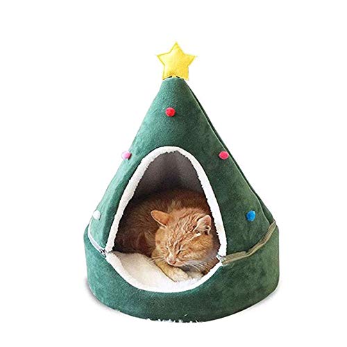 XHPWW Árbol de Navidad Suministros para Mascotas Cama para Nido Perrera, Gato Pequeño Perro Cama de casa acogedora y cálida para Invierno, Cama para Gato extraíble y Lavable Cama para Perro-S