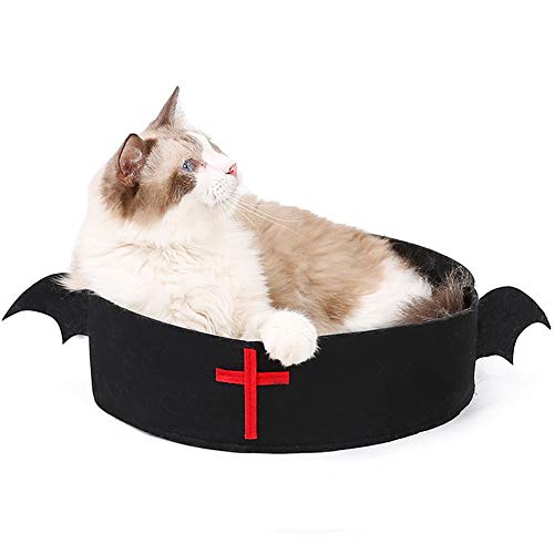 XHPWW Cama de Perro cómoda de Gato Redonda de Halloween, ala de murciélago Negro de Halloween Mascota Cama de Nido de Gato Suministros para Mascotas, Regalo de casa de Nido de Gato de Novedad