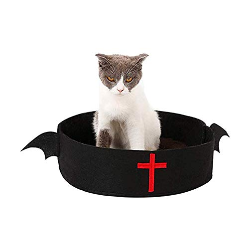 XHPWW Cama de Perro cómoda de Gato Redonda de Halloween, ala de murciélago Negro de Halloween Mascota Cama de Nido de Gato Suministros para Mascotas, Regalo de casa de Nido de Gato de Novedad