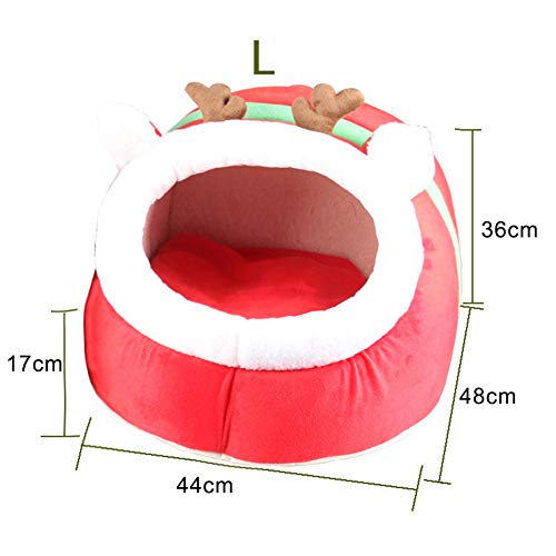 XHPWW Cama Nido para Perros cómoda y cálida, Lindo Modelo de Reno navideño Cama para Gatos Casa Desmontable y Lavable Cama Cueva para Gatos y Perros pequeños (Rojo)-L