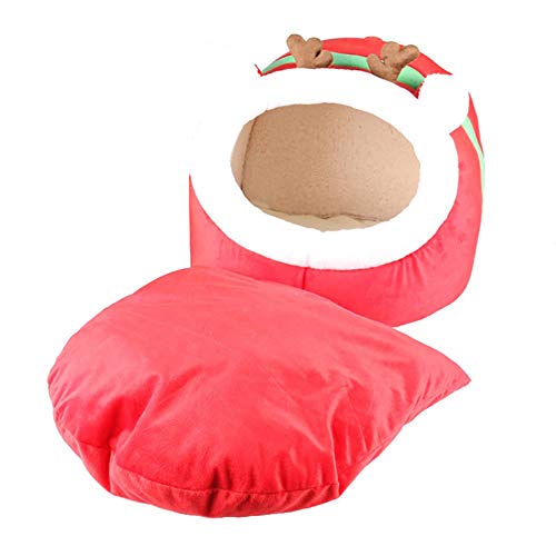 XHPWW Cama Nido para Perros cómoda y cálida, Lindo Modelo de Reno navideño Cama para Gatos Casa Desmontable y Lavable Cama Cueva para Gatos y Perros pequeños (Rojo)-L