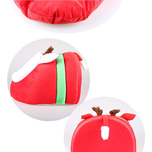 XHPWW Cama Nido para Perros cómoda y cálida, Lindo Modelo de Reno navideño Cama para Gatos Casa Desmontable y Lavable Cama Cueva para Gatos y Perros pequeños (Rojo)-L