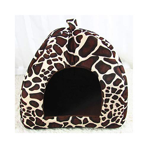 XHPWW Pet Nest Lovely Strawberry Soft Cat Cat Bed Bed, Saco de Dormir Plegable Antideslizante Puppy House Warm Plush Cave Sleeping Bag para Perros pequeños y Gatos (Leopard)-M