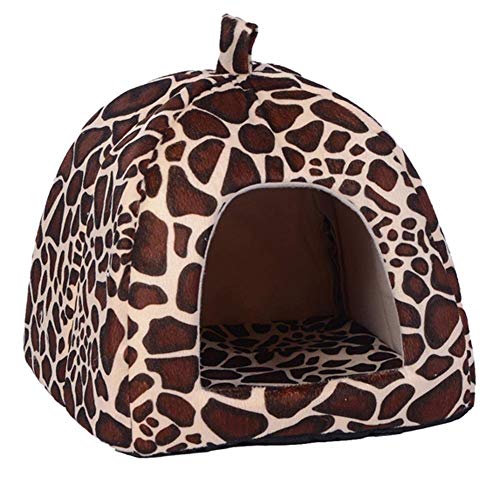 XHPWW Pet Nest Lovely Strawberry Soft Cat Cat Bed Bed, Saco de Dormir Plegable Antideslizante Puppy House Warm Plush Cave Sleeping Bag para Perros pequeños y Gatos (Leopard)-M