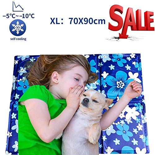 XIAPIA Manta Refrigerante Perro,Alfombra Refrescante Perro Colchoneta Cama Gato Frio Animales Colchon Mascotas para Verano,Coche Enfriador Mediano/Grande/XL (Flores, 70X90 cm)