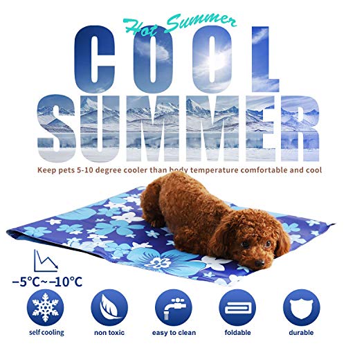 XIAPIA Manta Refrigerante Perro,Alfombra Refrescante Perro Colchoneta Cama Gato Frio Animales Colchon Mascotas para Verano,Coche Enfriador Mediano/Grande/XL (Flores, 70X90 cm)