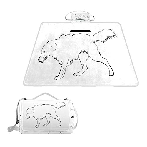 XINGAKA Manta de Picnic Impermeable，Bosquejo del Esquema del Arte del Perro Pura Sangre Peludo canino Mascota Animal，Alfombra Plegable para Camping Parque